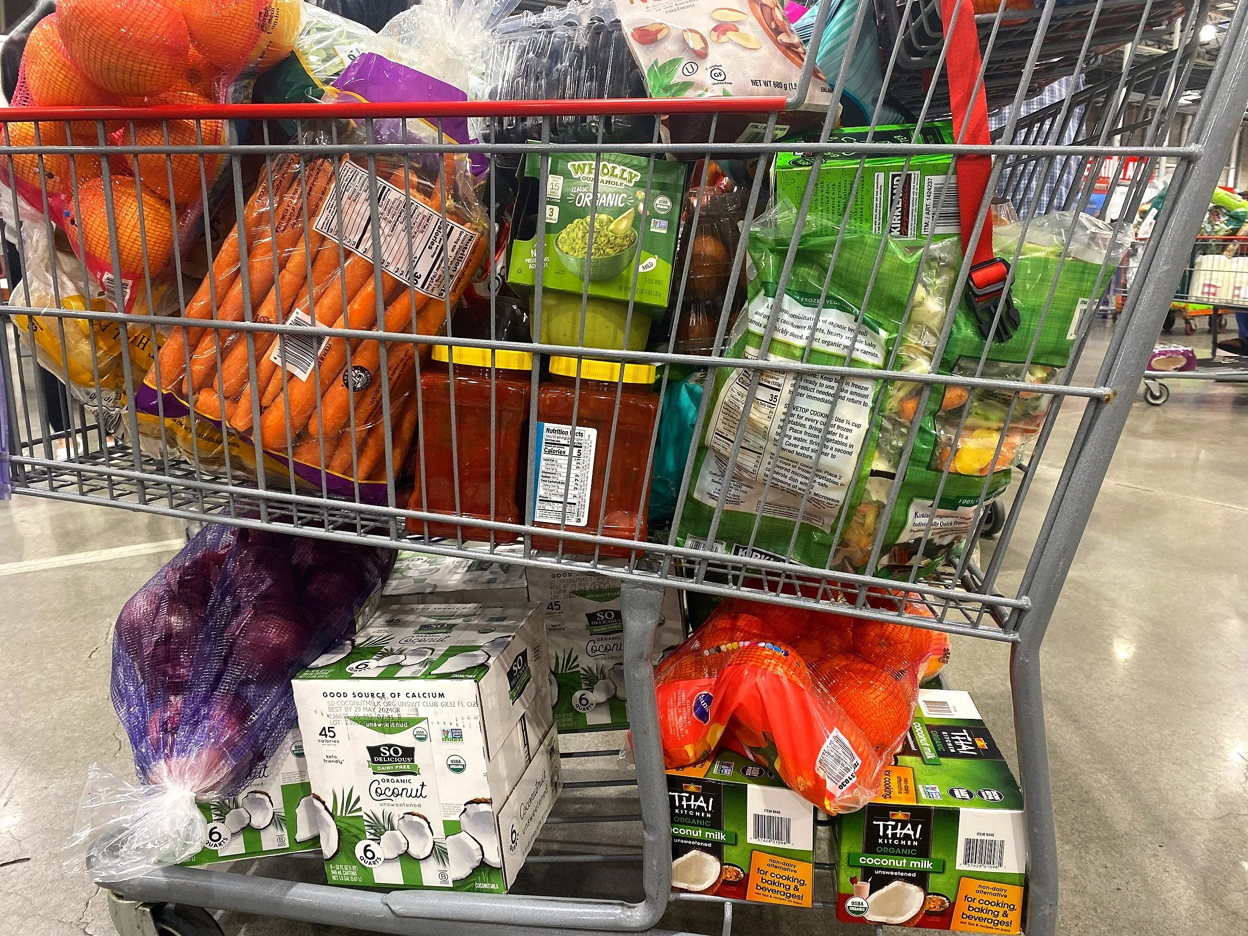 A loaded grocery cart — fueling training with real food